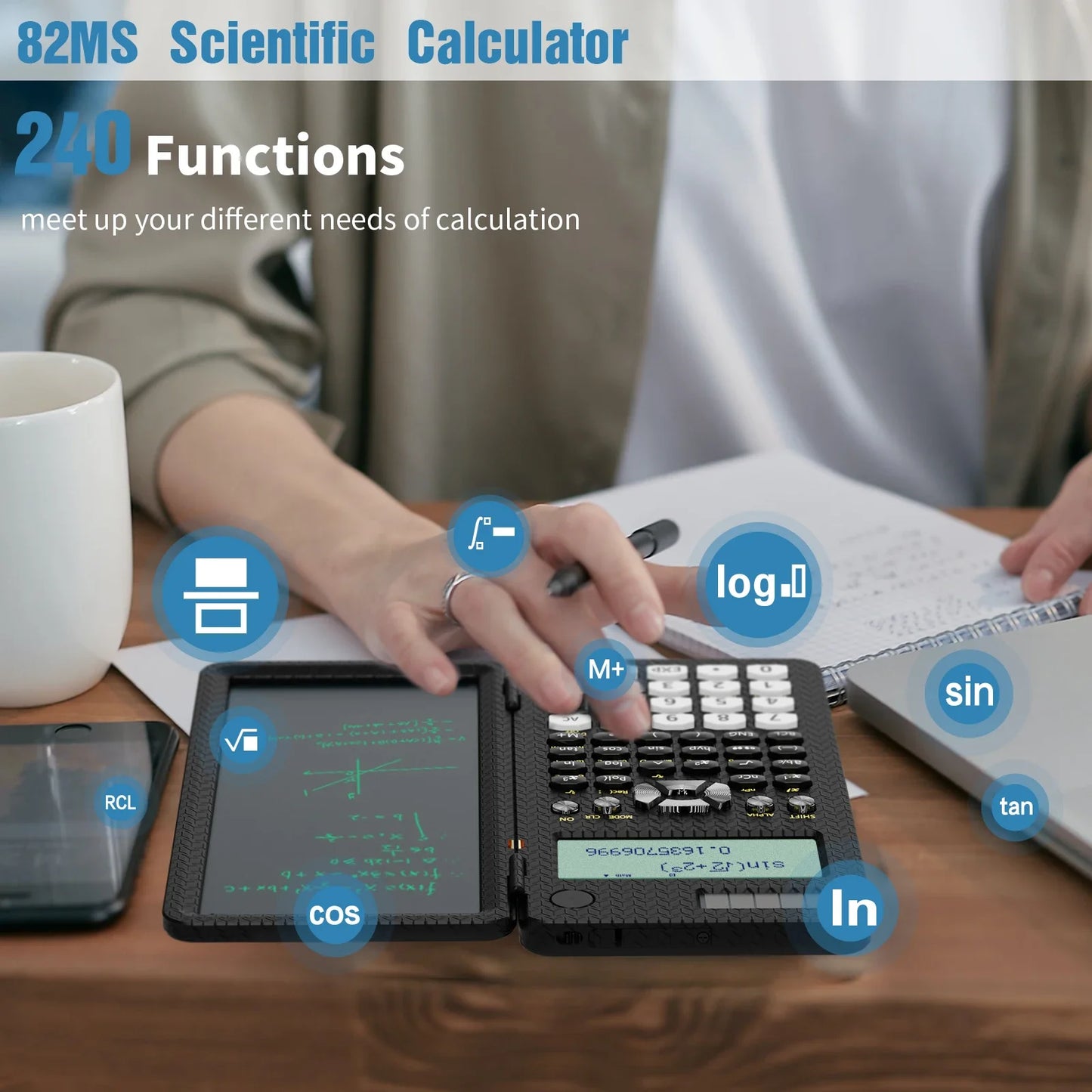 Mini Scientific Calculator with Writing Tablet Calculators Notepad Memo Office Electronics School Supplies 991Es Ms EX 82Ms NEW
