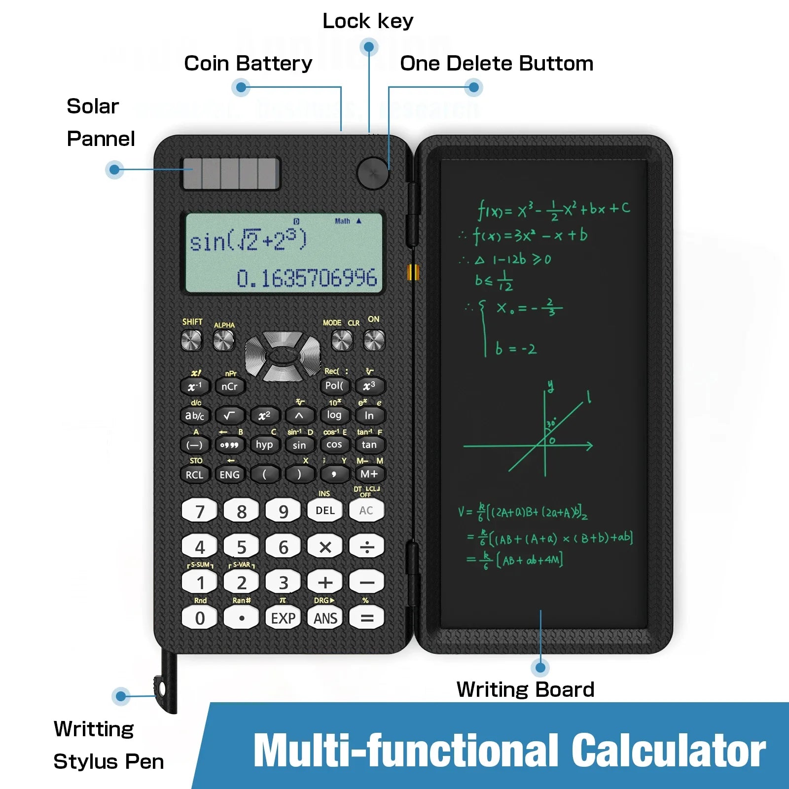 Mini Scientific Calculator with Writing Tablet Calculators Notepad Memo Office Electronics School Supplies 991Es Ms EX 82Ms NEW
